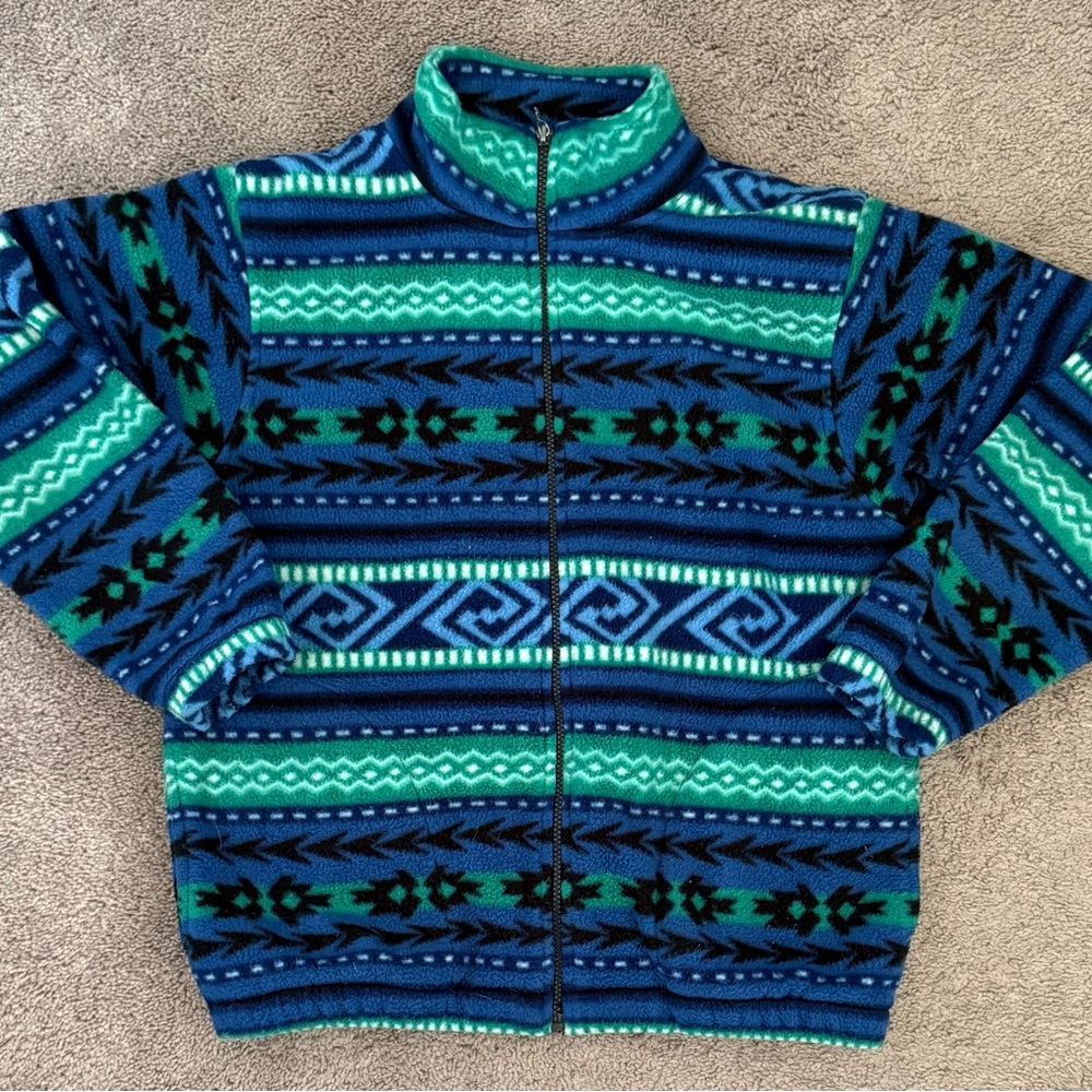 Alfred Dunner Blue and Green Zip-Up Sweater